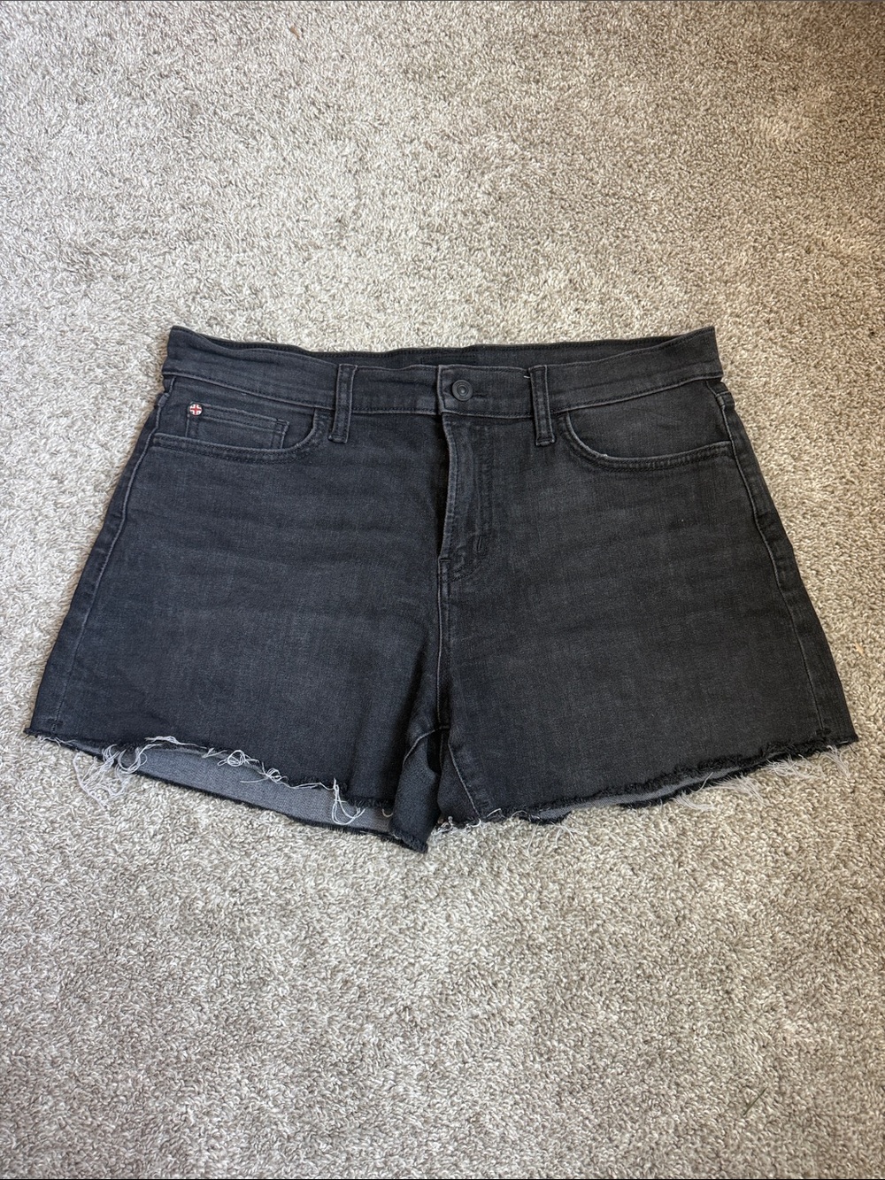 Hudson Jeans Black High-Rise Frayed Hem Denim Shorts